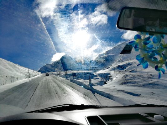 Nadine Driving Up Bernina Pass