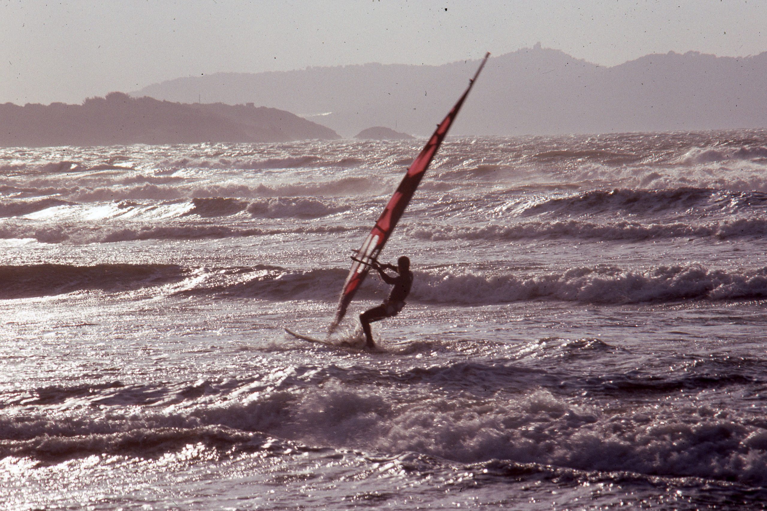 Windsurfing during cold weather in South France