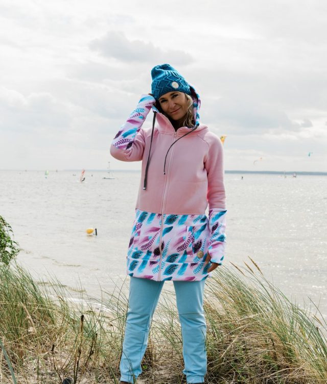 Candy Long hoodie - Feathers Pink Front sea