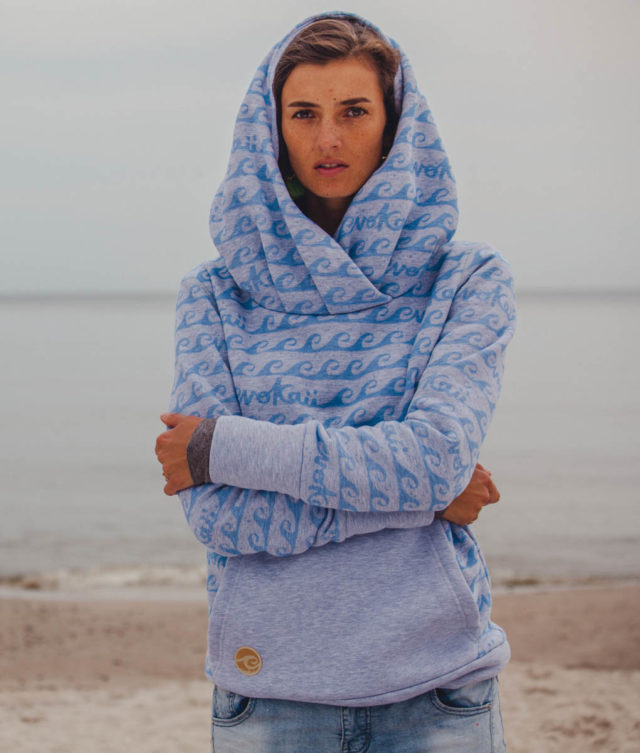 Kamila wearing surf hoodie bombora at the baltic surf sea