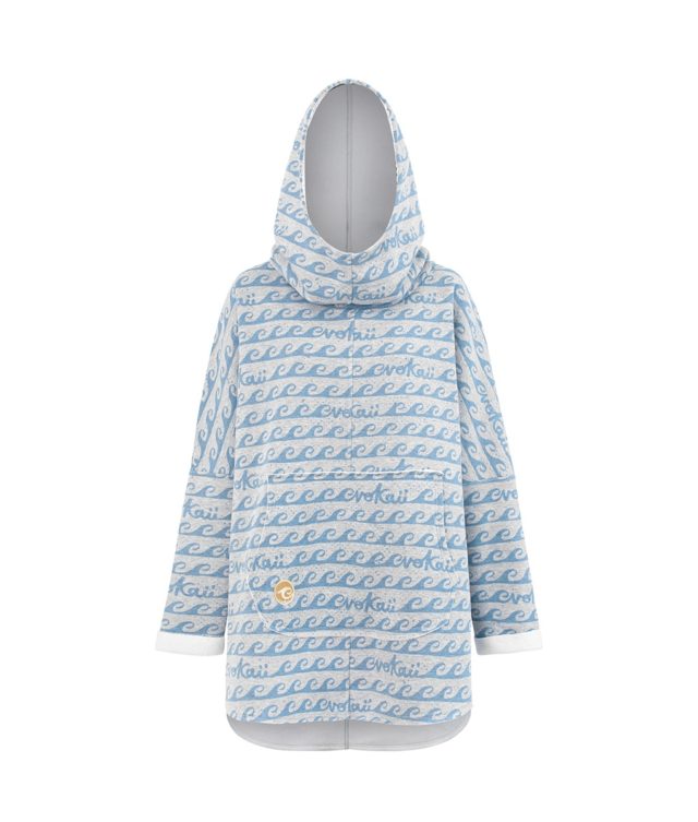 Oversized Hoodie with Surf Wave Pattern and Kangoo Pockets - Waves Front Picture