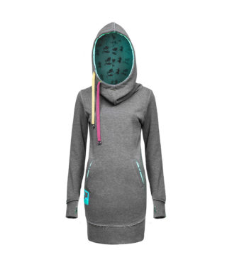 Evokaii Women Surf Style Long Tailed Hoodie - Freestyle Grey-Blue Front