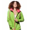 Surf Model Wearing Evokaii Zipper Wave Surf Hoodie Seen From The Front In Green Colour