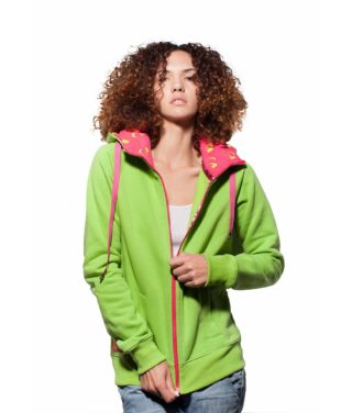 Surf Model Wearing Evokaii Zipper Wave Surf Hoodie Seen From The Front In Green Colour