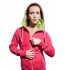 Surf Model Wearing Evokaii Zipper Wave Hoodie Seen From The Front In Pink Colour