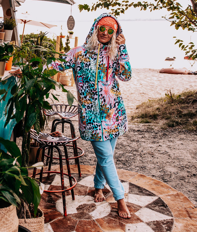 Long Hoodie on the Polish beach coffee bar- Hoodie Dress with Wild Flower Design